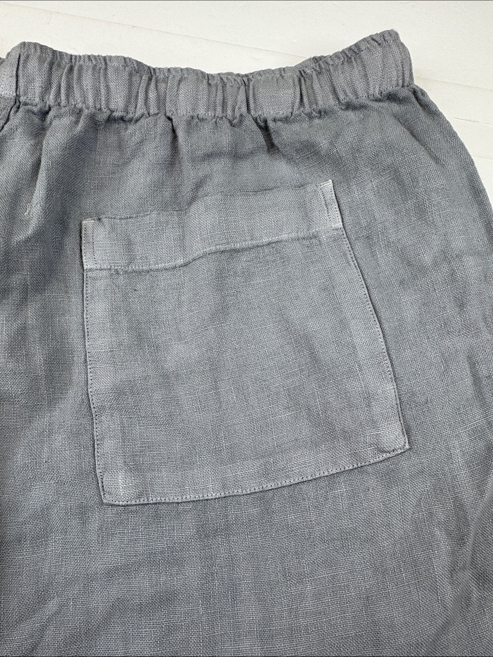 Alex Crane Bo Shorts Men Large Blue 100% Linen Striped Relax Drawstring Pockets - Picture 11 of 15